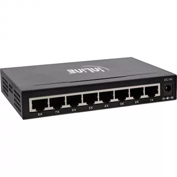 InLine Przełącznik sieciowy 8-portowy, 1 Gb/s, desktop, metalowy, bez wentylatora, porty ekranowane