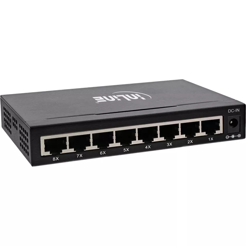 InLine Przełącznik sieciowy 8-portowy, 1 Gb/s, desktop, metalowy, bez wentylatora, porty ekranowane