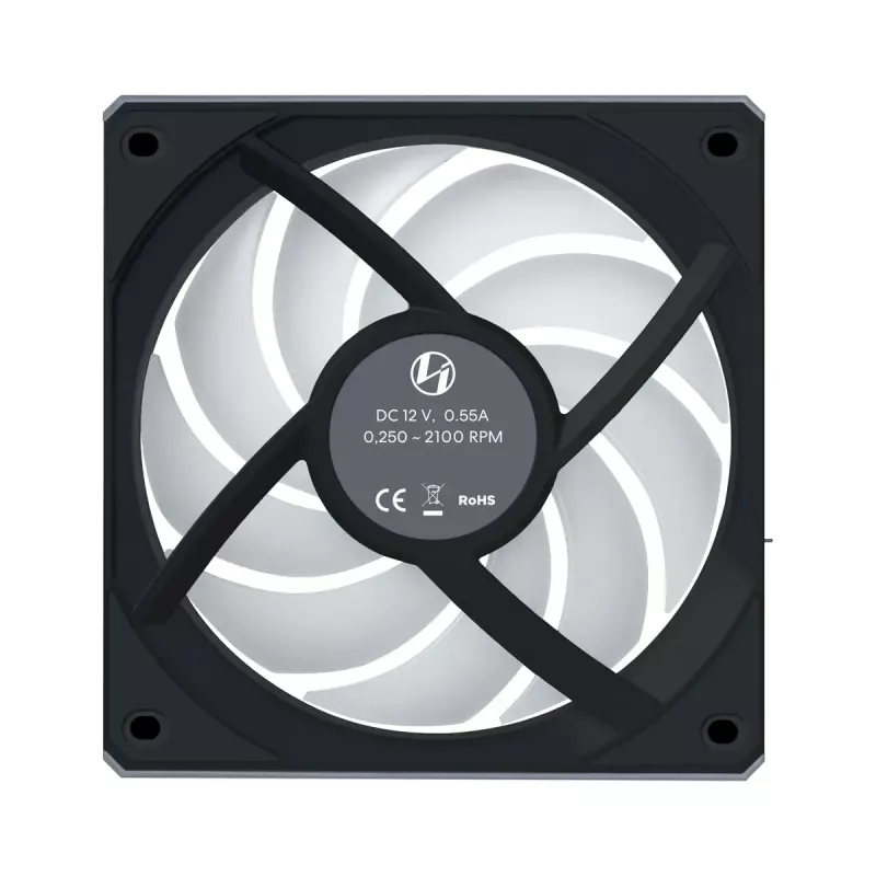 Wentylator do obudowy komputera Lian Li 12RCL1W3B 120 mm, 12 V, 2150 RPM, 2,52 mmH2O, łożysko hydrodynamiczne, czarny