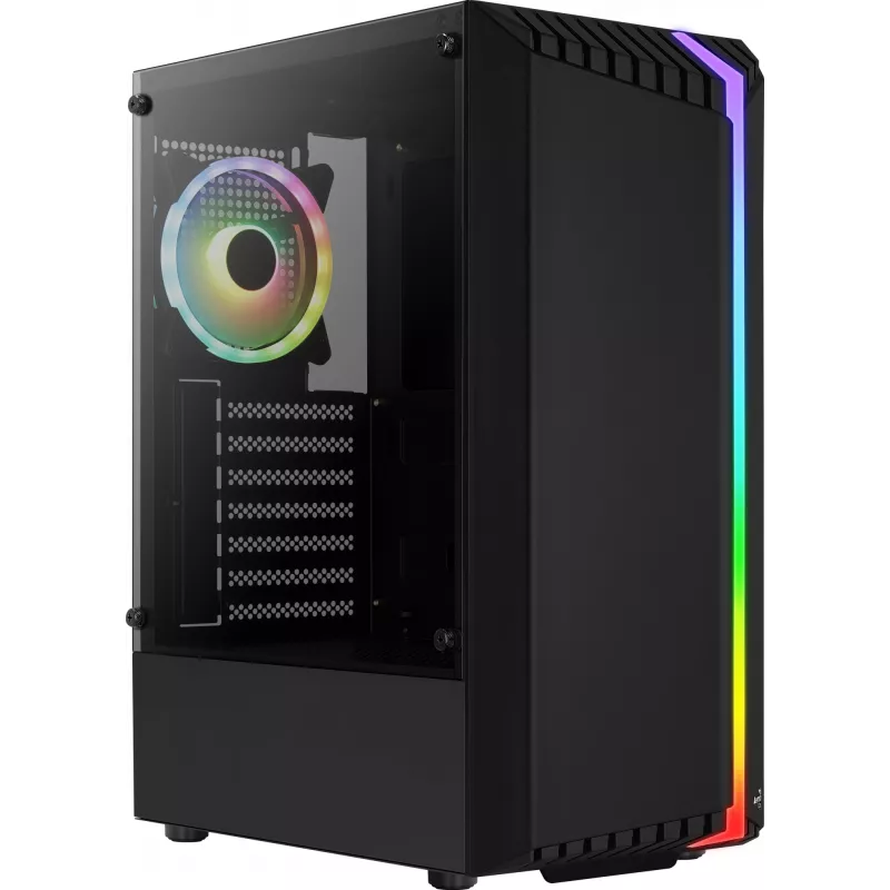 Obudowa PC AEROCOOL Bionic Midi Tower — ATX, hartowane szkło, wnęki 3,5“x2 / 2,5”x4, do 297 mm GPU, 158 mm CPU cooler, niebieski LED