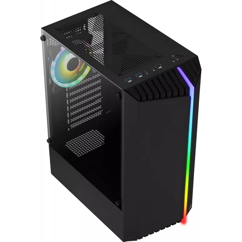 Obudowa PC AEROCOOL Bionic Midi Tower — ATX, hartowane szkło, wnęki 3,5“x2 / 2,5”x4, do 297 mm GPU, 158 mm CPU cooler, niebieski LED