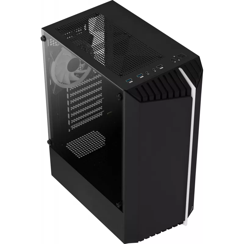 Obudowa PC AEROCOOL Bionic Midi Tower — ATX, hartowane szkło, wnęki 3,5“x2 / 2,5”x4, do 297 mm GPU, 158 mm CPU cooler, niebieski LED