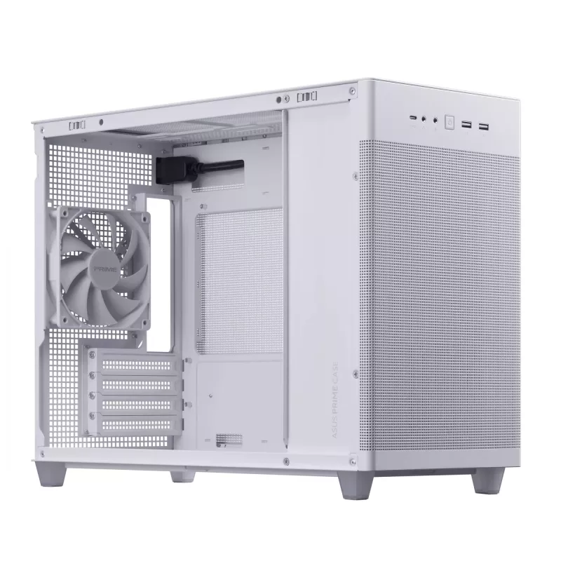 Obudowa PC ASUS Prime AP201 MicroATX Mini Tower Biała — obsługa microATX, GPU do 338 mm, 3×3.5 inch + 1×2.5 inch napędy, USB-A 3.2 Gen1×2, USB-C 3.2 Gen2×1