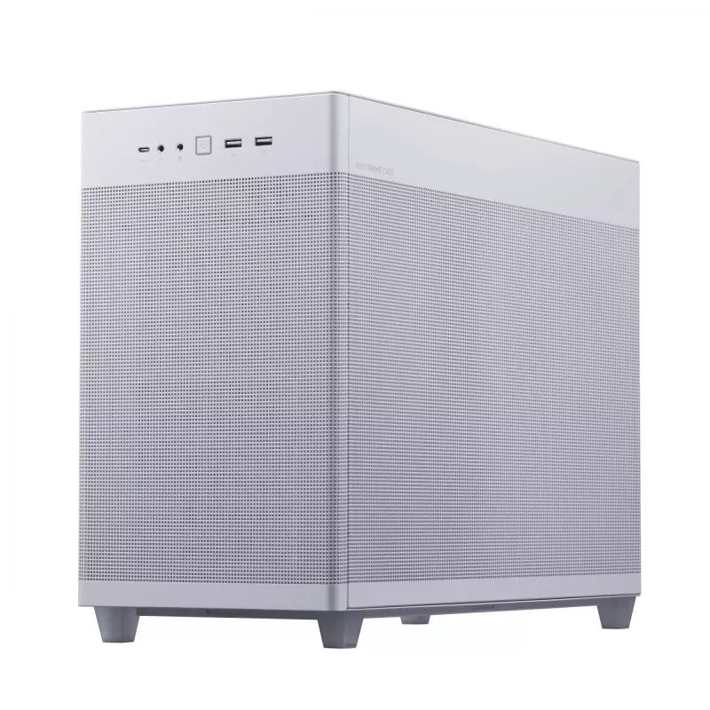 Obudowa PC ASUS Prime AP201 MicroATX Mini Tower Biała — obsługa microATX, GPU do 338 mm, 3×3.5 inch + 1×2.5 inch napędy, USB-A 3.2 Gen1×2, USB-C 3.2 Gen2×1