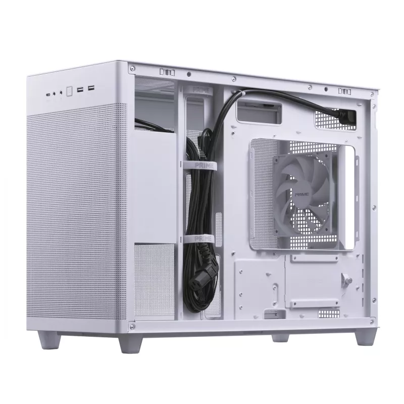 Obudowa PC ASUS Prime AP201 MicroATX Mini Tower Biała — obsługa microATX, GPU do 338 mm, 3×3.5 inch + 1×2.5 inch napędy, USB-A 3.2 Gen1×2, USB-C 3.2 Gen2×1