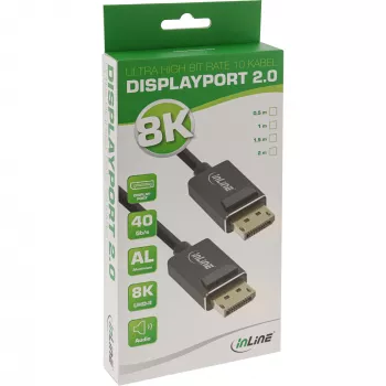 Kabel InLine DisplayPort 2.0, 8K4K UHBR, czarny, pozłacane styki, 1m