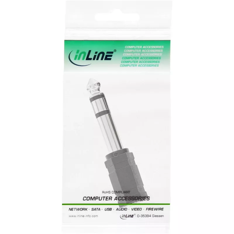 Adapter audio InLine 6,3 mm męski / 3,5 mm żeński stereo, gniazdo jack 3,5 mm, jack 3,5 mm F, czarny