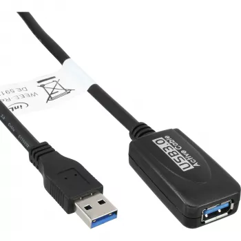 InLine USB3.2 Gen.1 Aktywny kabel repeater Typ A męski / żeński, czarny, 5m
