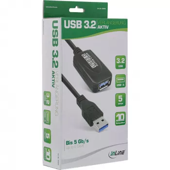 InLine USB3.2 Gen.1 Aktywny kabel repeater Typ A męski / żeński, czarny, 5m