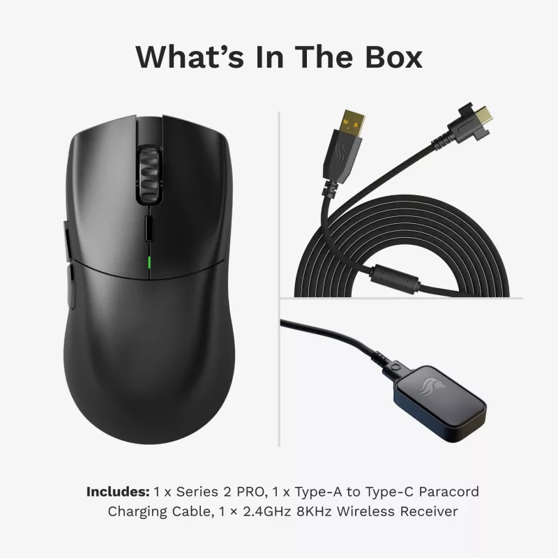 Bezprzewodowa mysz gamingowa GLORIOUS Series 2 PRO (dla praworęcznych) — 26 000 DPI, RF Wireless + USB‑C, 4K/8K Hz, 6 przycisków, czarna
