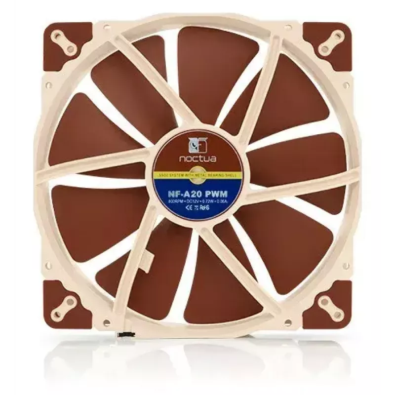 Wentylator obudowy komputera Noctua NF-A20 PWM 200 mm, 4-pin PWM, 350–800 RPM, 146,9 m³/h, łożysko SSO