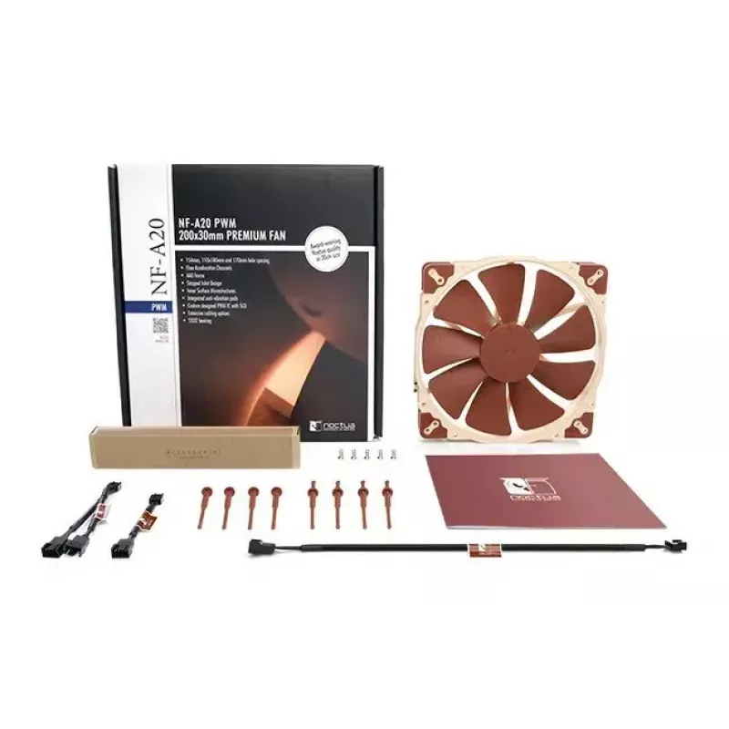 Wentylator obudowy komputera Noctua NF-A20 PWM 200 mm, 4-pin PWM, 350–800 RPM, 146,9 m³/h, łożysko SSO