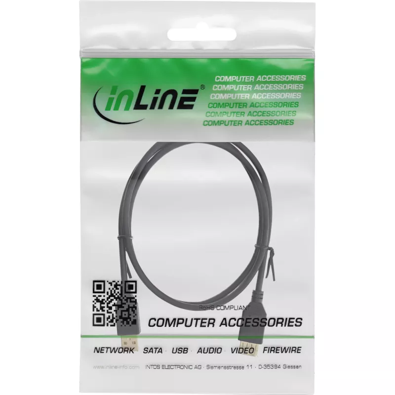 Przedłużacz InLine USB 2.0 typu A męski / żeński, pozłacane styki, czarny, 1m