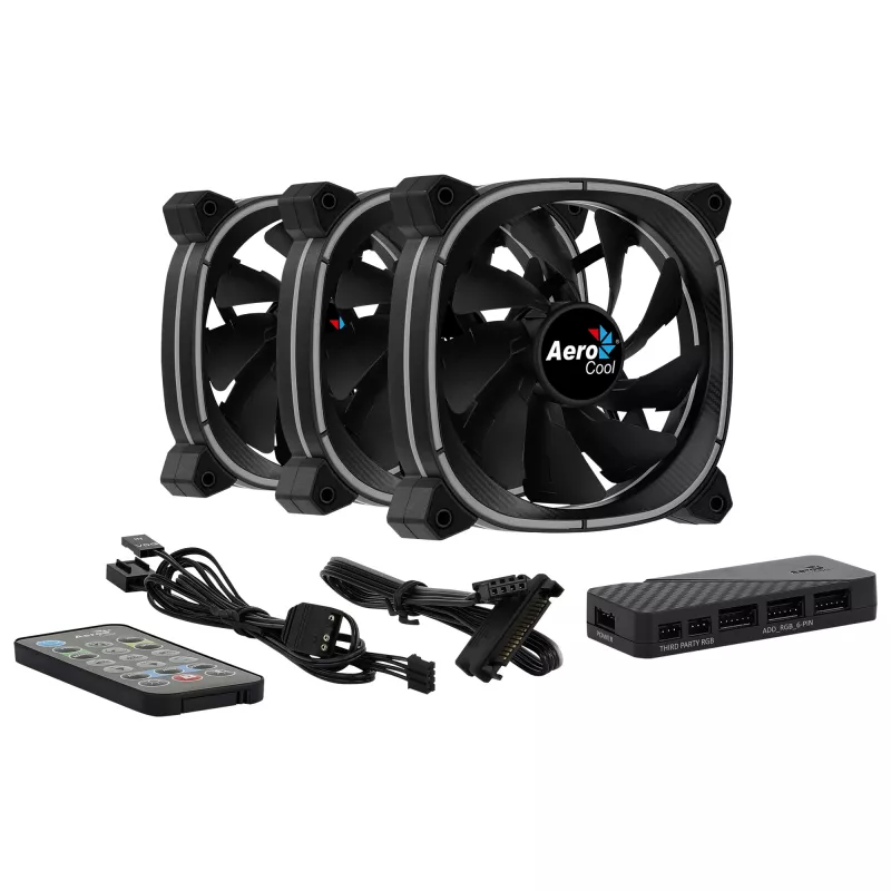 Aerocool ASTRO12PRO zestaw 3 wentylatory PC 12cm LED RGB antywibracyjny pilot zdalnego sterowania