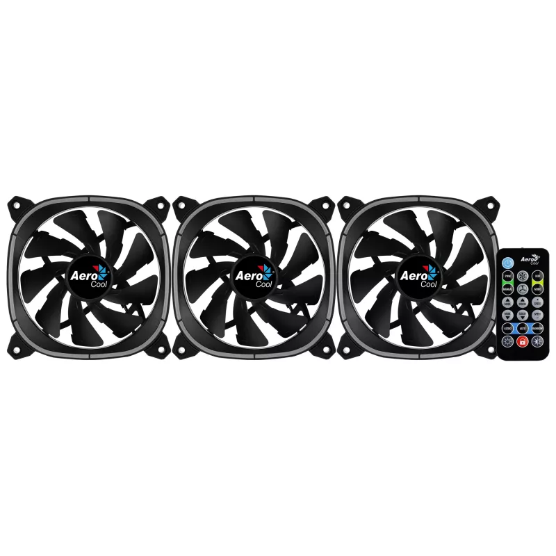 Aerocool ASTRO12PRO zestaw 3 wentylatory PC 12cm LED RGB antywibracyjny pilot zdalnego sterowania