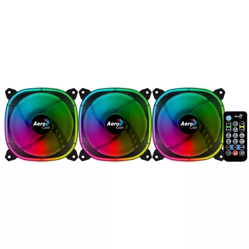 Aerocool ASTRO12PRO zestaw 3 wentylatory PC 12cm LED RGB antywibracyjny pilot zdalnego sterowania