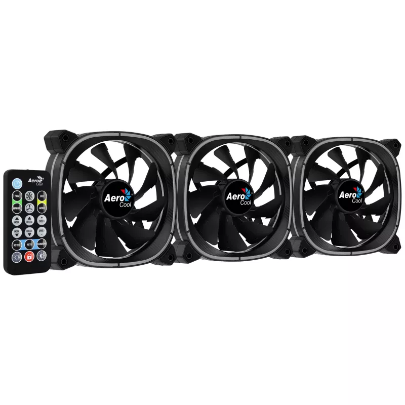 Aerocool ASTRO12PRO zestaw 3 wentylatory PC 12cm LED RGB antywibracyjny pilot zdalnego sterowania