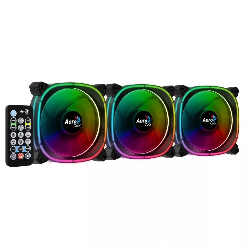 Aerocool ASTRO12PRO zestaw 3 wentylatory PC 12cm LED RGB antywibracyjny pilot zdalnego sterowania