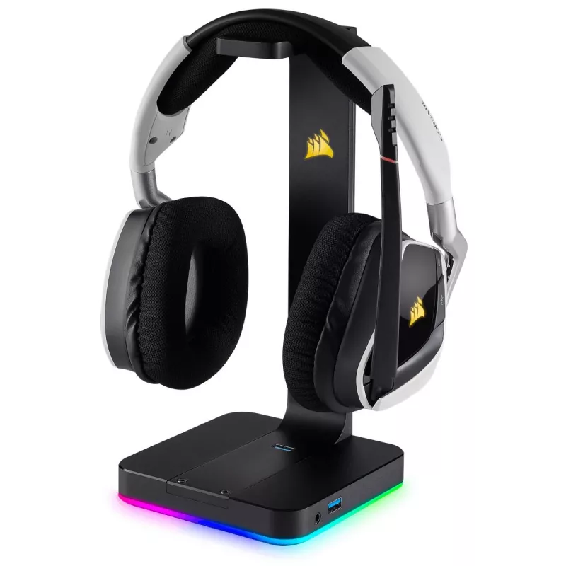 CORSAIR Zestaw słuchawkowy - St100 RGB Premium - Ze stojakiem 7.1 Surround - Konfigurowalne podświetlenie RGB