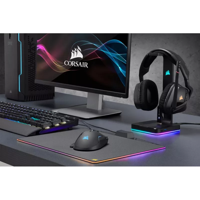 CORSAIR Zestaw słuchawkowy - St100 RGB Premium - Ze stojakiem 7.1 Surround - Konfigurowalne podświetlenie RGB