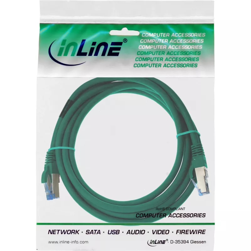 InLine Patch kabel S/FTP PiMF Cat.6A bezhalogenowy 500MHz zielony 2m