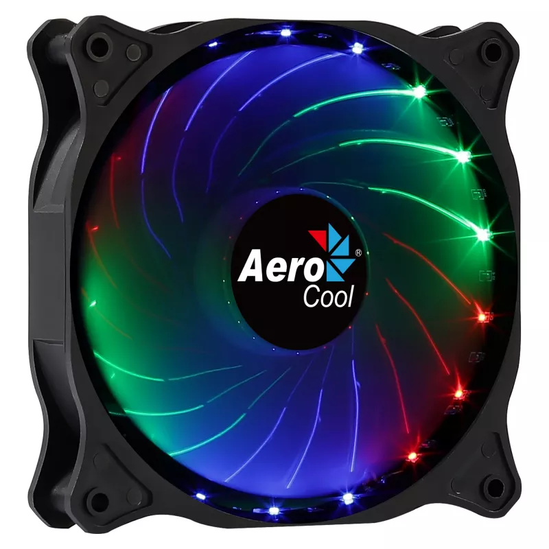 AEROCOOL COSMO12FRGB 120mm wentylator do obudowy komputera, 1000 RPM, 15 diod LED RGB, złącze Molex, 3,72 W, czarny