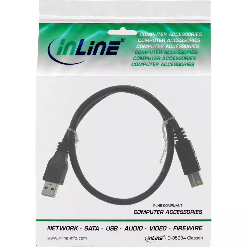 Kabel InLine USB 3.2 Gen.1 Typ A męski / Typ B męski, czarny, 3m