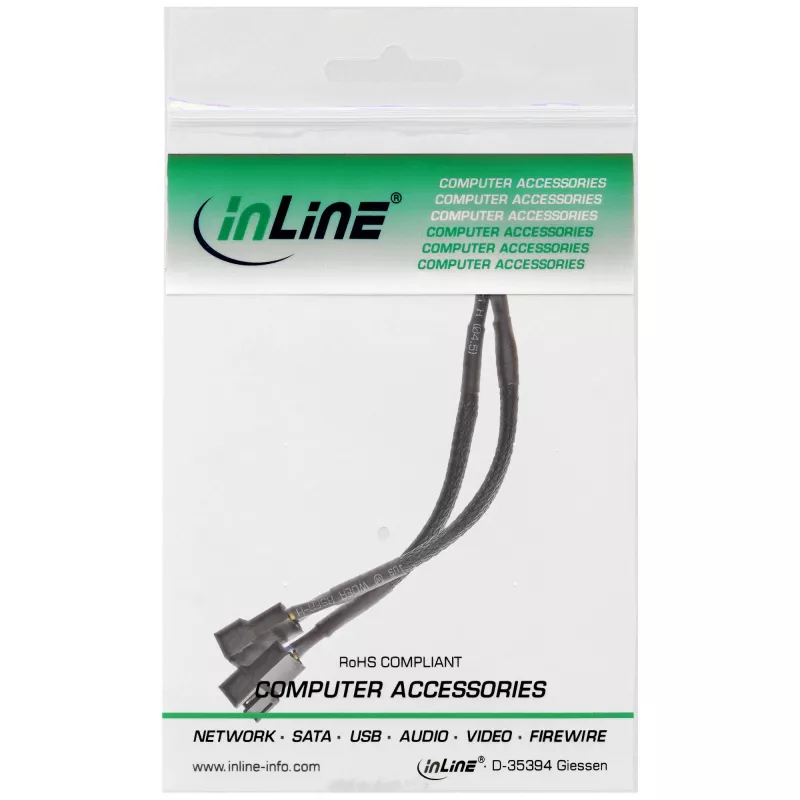 Kabel Y zasilania wentylatora InLine PWM, 4-pin. 1M/2F, 0,15 m