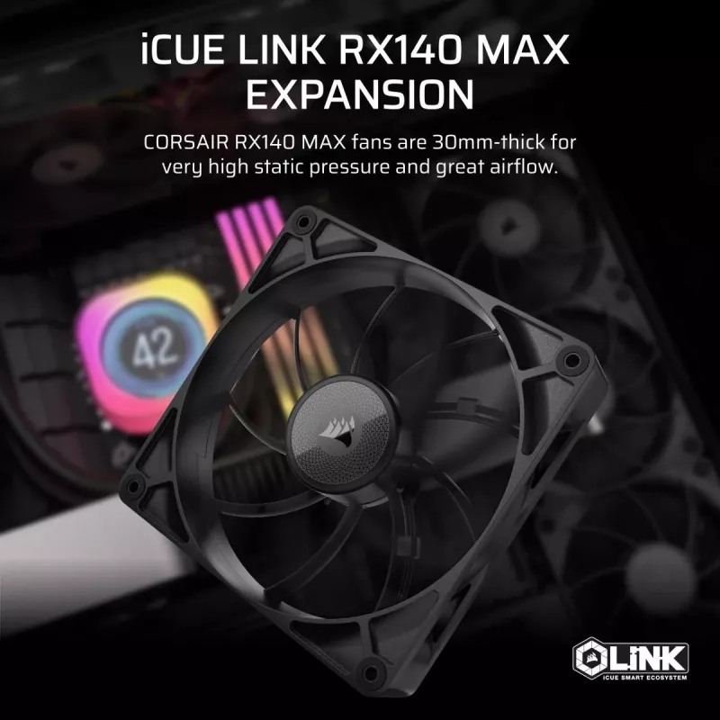 Wentylator CORSAIR iCUE LINK RX140 MAX 140 mm PWM gruby rozszerzenie