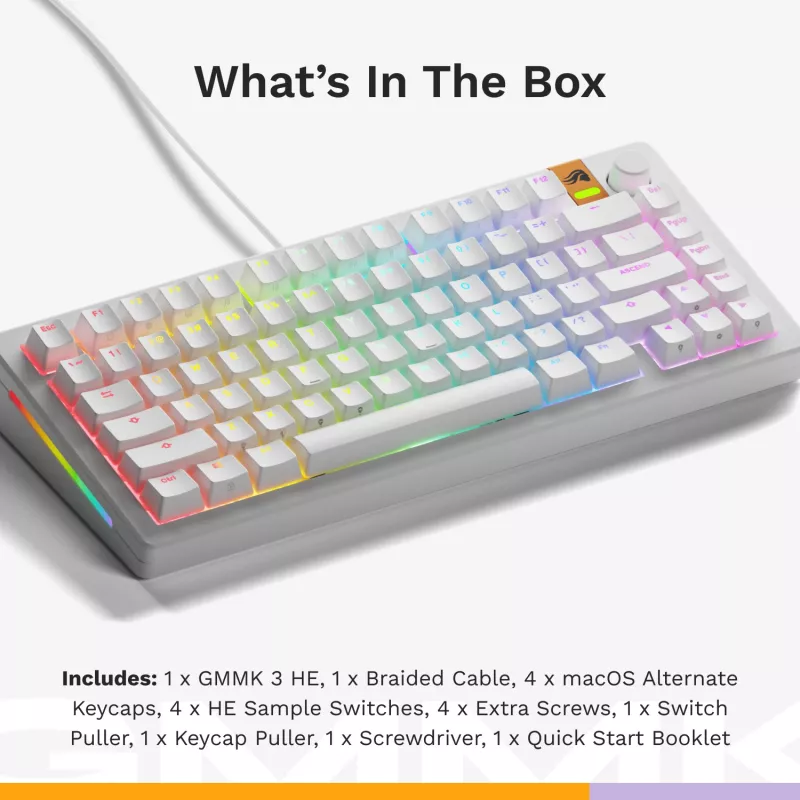 Klawiatura mechaniczna GLORIOUS GMMK 3 HE 75% przewodowa biała układ US
