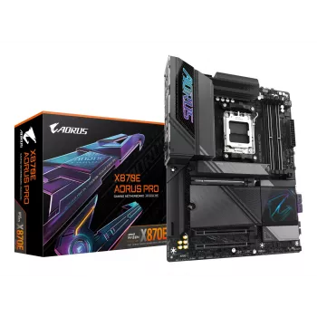 Płyta główna GIGABYTE X870E AORUS PRO - obsługuje procesory AMD Ryzen 9000, 16+2+2 faz cyfrowego VRM, do 8000 MHz DDR5 (OC), 3xPCIe 5.0 + 1xPCIe 4.0, Wi-Fi 7, 2,5GbE LAN, USB 4