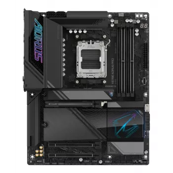 Płyta główna GIGABYTE X870E AORUS PRO - obsługuje procesory AMD Ryzen 9000, 16+2+2 faz cyfrowego VRM, do 8000 MHz DDR5 (OC), 3xPCIe 5.0 + 1xPCIe 4.0, Wi-Fi 7, 2,5GbE LAN, USB 4