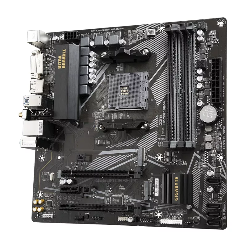 Płyta główna GIGABYTE B550M DS3H AC - procesory AMD Ryzen 5000, 5+3 fazy VRM, do 4733MHz DDR4, 1xPCIe 4.0 + 1xPCIe 3.0 M.2, Wi-Fi 5, 1GbE LAN, USB 3.2 Gen 1