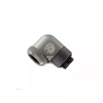 Bitspower BP-BSE90RML mosiężna złączka obrotowa 90° do chłodzenia cieczą PC, gwint G1/4, czarna