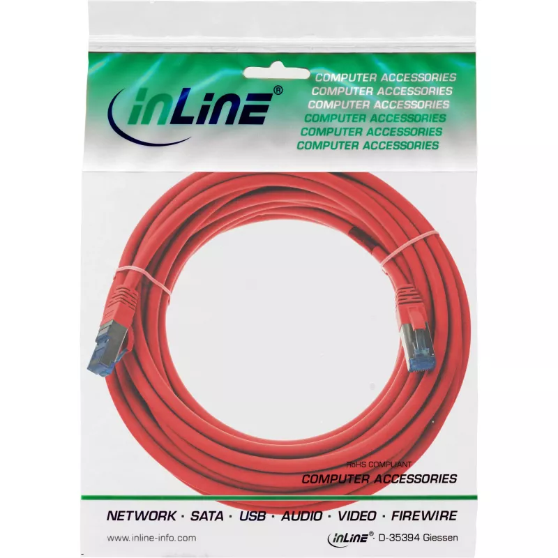 InLine Patch kabel S/FTP PiMF Cat.6A bezhalogenowy 500MHz czerwony 10m