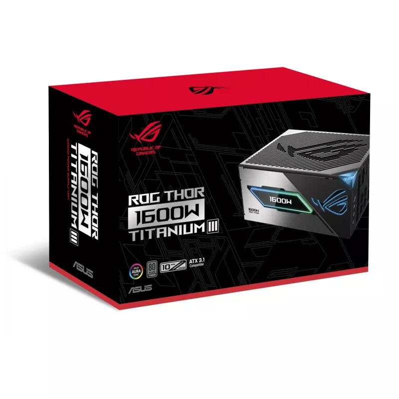 Zasilacz ASUS ROG THOR-1600T3-GAMING 1600 W, 80 PLUS Titanium, ATX 3.1, w pełni modułarny, wyświetlacz OLED