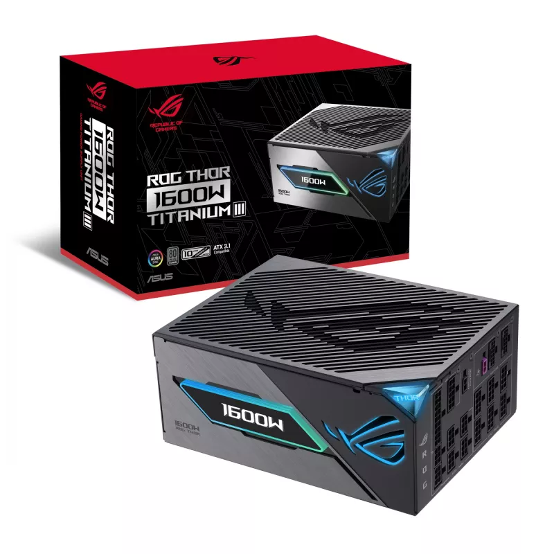 Zasilacz ASUS ROG THOR-1600T3-GAMING 1600 W, 80 PLUS Titanium, ATX 3.1, w pełni modułarny, wyświetlacz OLED