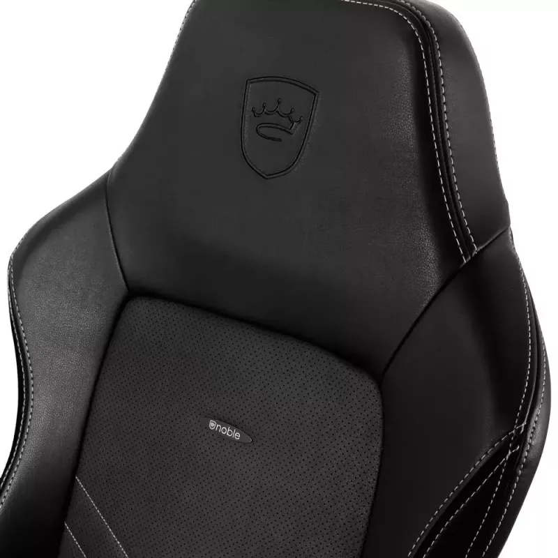 Fotel gamingowy noblechairs Hero PU Leather — wyściełane siedzisko, wyściełane oparcie, maksymalna wysokość 137 cm, szerokość oparcia 57 cm