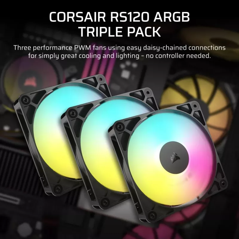 Wentylator CORSAIR ArGB - seria RS ARGB 120, 120 mm, potrójny zestaw