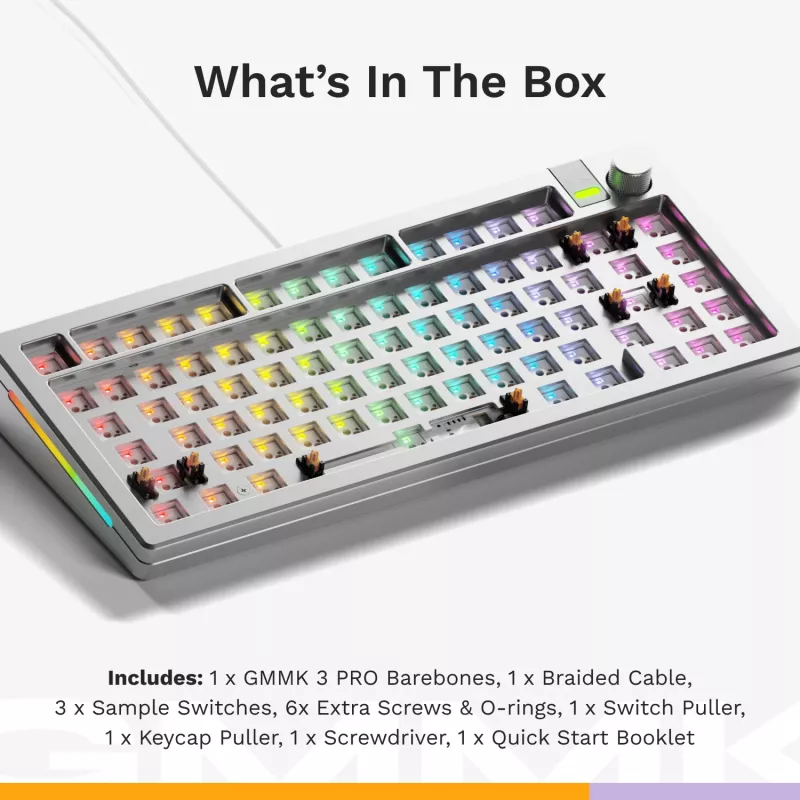Glorious Gaming GMMK 3 PRO 75% Barebones Wired srebrny - US, 75%, Przewodowa, USB, RGB LED, Srebrna