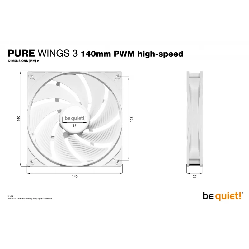 be quiet! Wentylator komputerowy Pure Wings 3 140 mm PWM High-Speed biały 14 cm 1 szt.