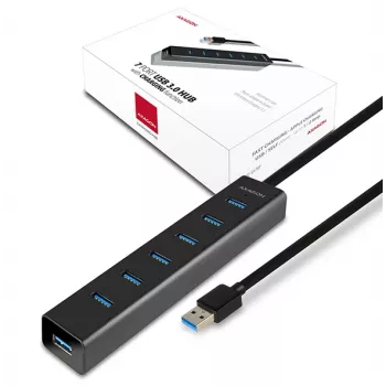 Axagon HUE-SA7BP 7x USB 3.0 ALU CHARGING hub CZARNY z zasilaczem AC