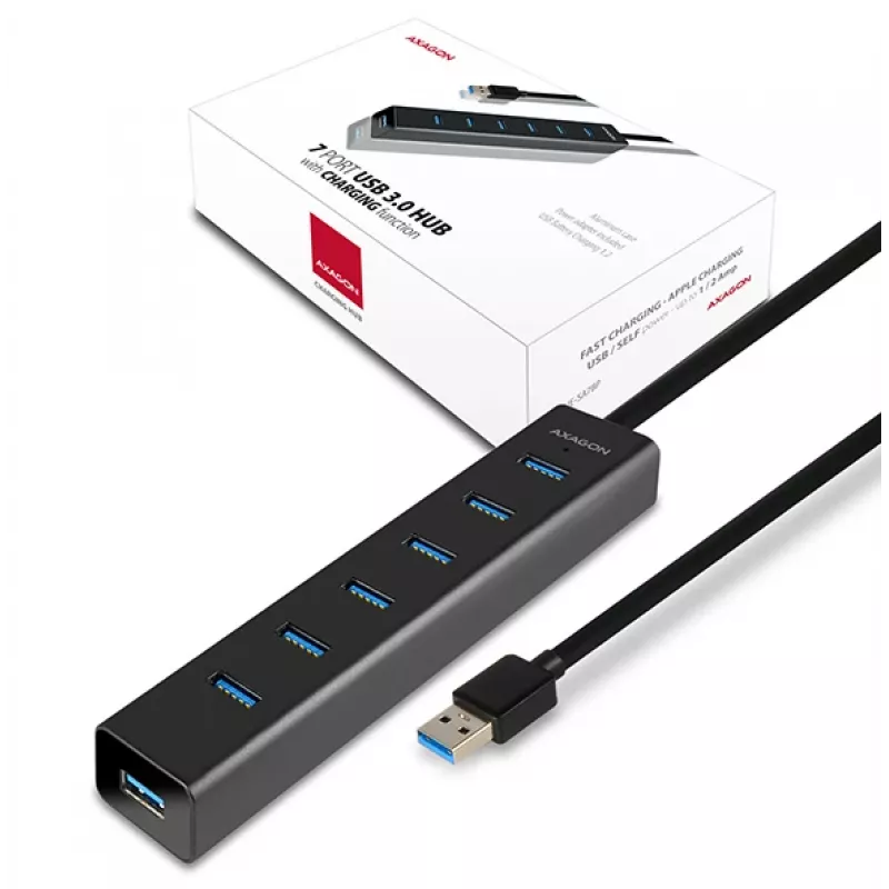 Axagon HUE-SA7BP 7x USB 3.0 ALU CHARGING hub CZARNY z zasilaczem AC