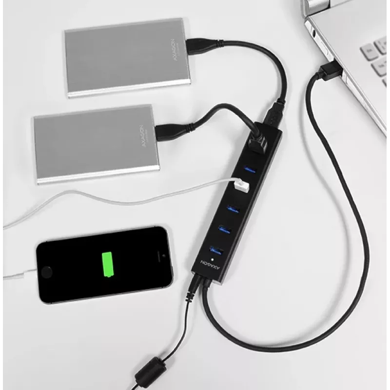 Axagon HUE-SA7BP 7x USB 3.0 ALU CHARGING hub CZARNY z zasilaczem AC