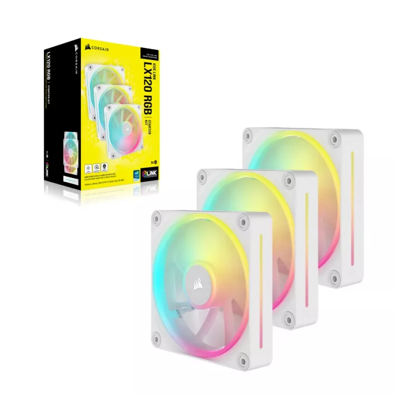 CORSAIR Icue Link Lx120 RGB 120mm Wentylatory PWM Zestaw startowy - Biały