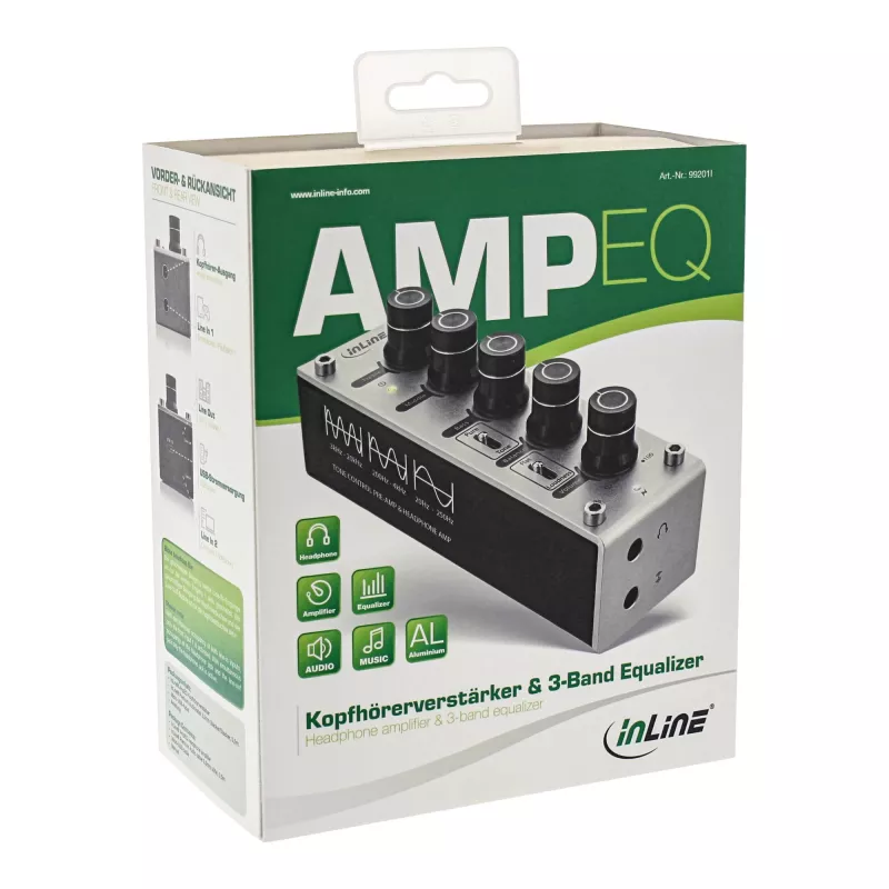 InLine AmpEQ Tri-Tone Hi-Res AUDIO Przedwzmacniacz i wzmacniacz słuchawkowy, stereo 3,5 mm, zasilanie USB