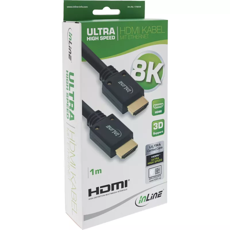 Kabel HDMI InLine Ultra High Speed M/M 8K4K pozłacany, 1m
