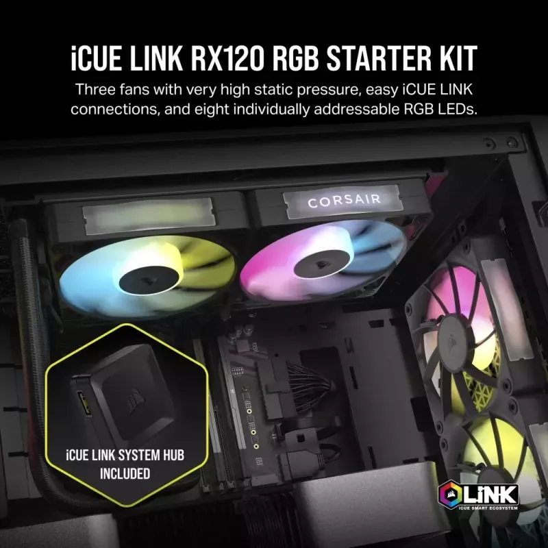 Wentylator Corsair iCUE LINK RX120 RGB 12 cm 400-2100 RPM Łożysko magnetyczne