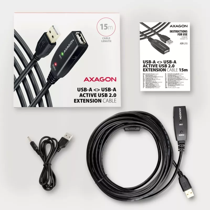 Axagon ADR-215 USB 2.0 A-M -> A-F aktywny przedłużacz/repeater 15 m
