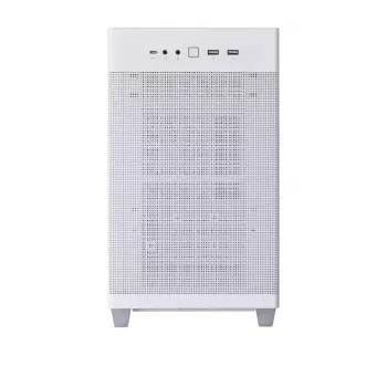Obudowa PC ASUS AP201 PRIME CASE TG biały Mini Tower — micro ATX, szkło hartowane, 3× kieszenie 3,5 cala, 1× 2,5 cala, USB-A×2, USB-C×1